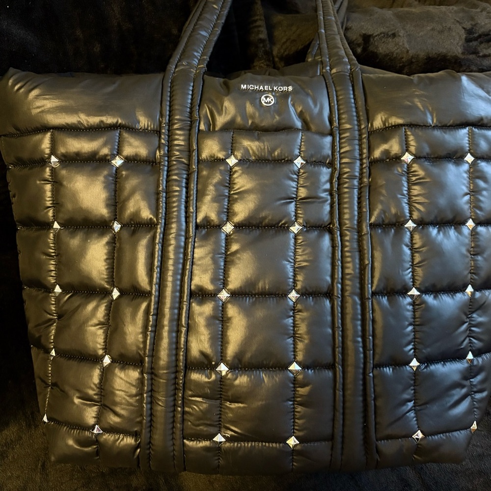 Michael Kors Black Stirling Extra Large Studded Quilted Tote